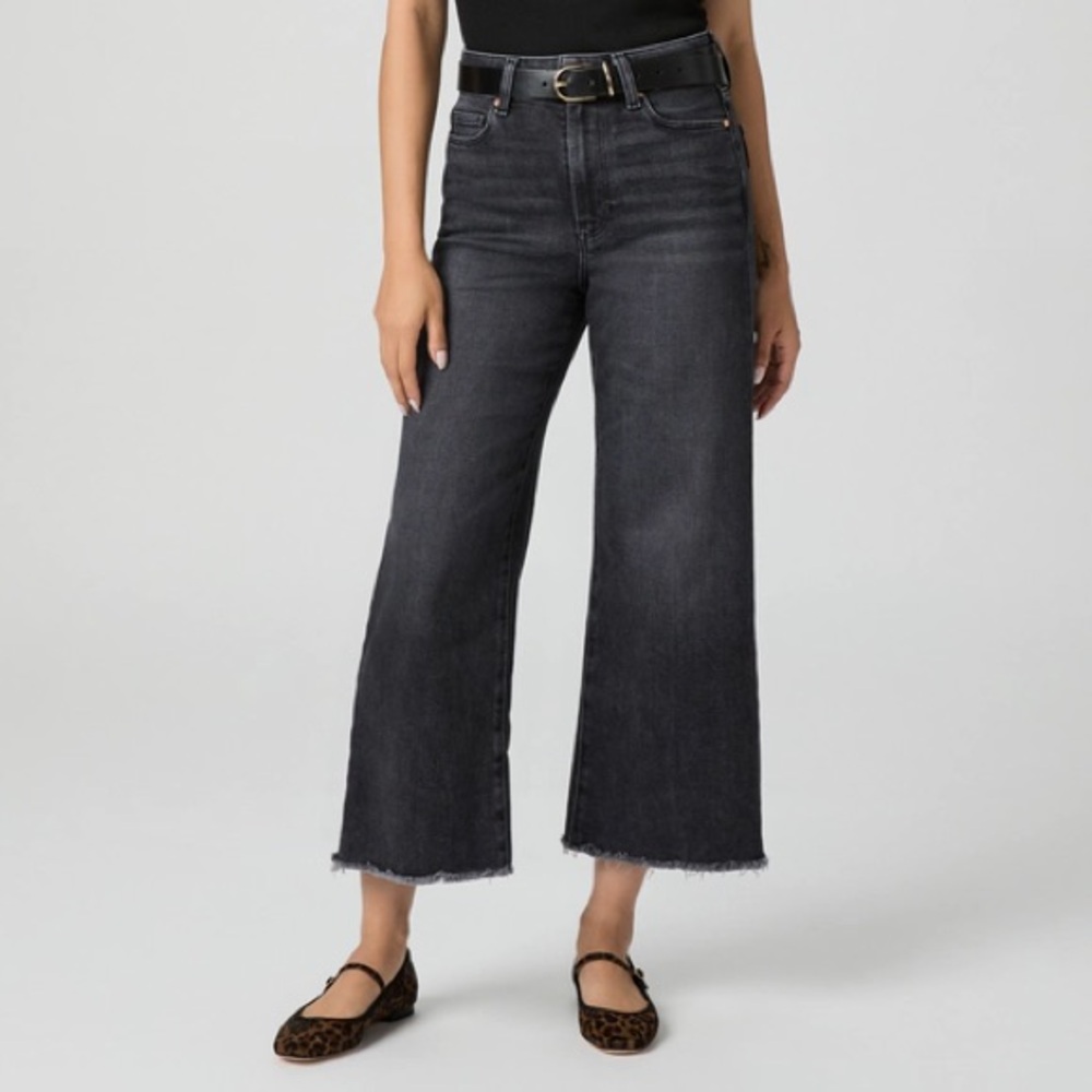 Paige Anessa Petite Wide Leg Cropped Jean, Black Lotus, Size 29